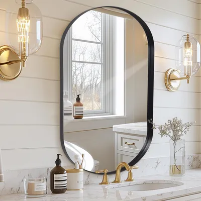 Immagine prodotto di Specchio da parete ovale, 55x75 cm, cornice in metallo nera