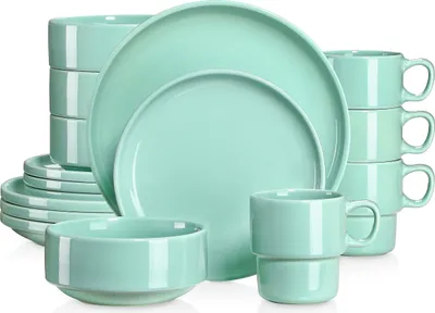 Produktbild von LOVECASA Tafelservice porzellan, 16-teiliges Kombiservice Set, Ess Geschirrset für 4 Personen, Speiseteller, Tassen, Dessertteller und Schüsseln