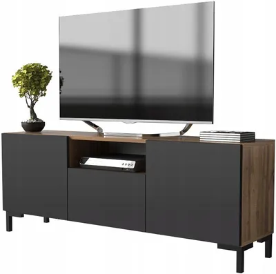 Zdjęcie produktu dla szafka rtv loft pod telewizor 150 cm dąb wotan czarny mat na nóżkach