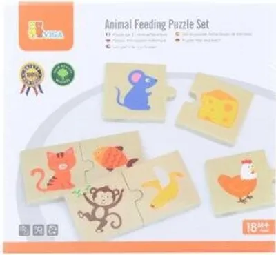 Obrázok produktu pre Drevené puzzle Viga „Nakŕm zvieratko“ – puzzle o tom, čo jedia zvieratá