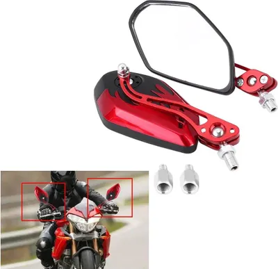Produktbild von Universelle Motorradspiegel - 1 Paar - 8 mm - 10 mm - Aluminium Seiten - Flammenmuster (Rot)