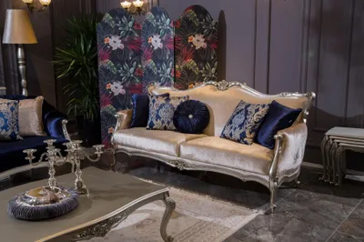 Produktbild von Dreisitzer Luxus Sofa 3 Sitzer Sofas Barock Rokoko Stoff Design Couch Möbel Stil