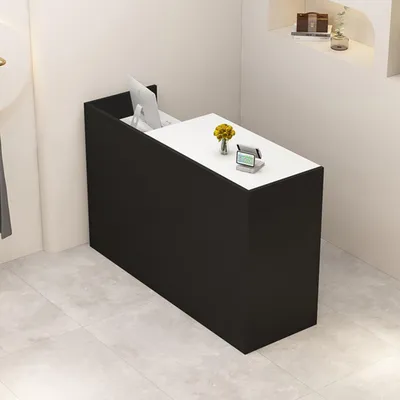 Image de Comptoir de réception, comptoir d'accueil, guichet de en bois, avec espace de rangement, 140 cm, noir et blanc