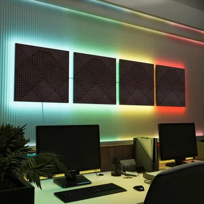 Immagine prodotto di Set da 4 pannelli acustici a LED con effetto RGB Glow per Echo Control | Pannelli fonoassorbenti con retroilluminazione | 4x WILDS -Separately-LINE | Wenge