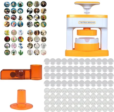 Immagine prodotto di Macchina per creare distintivi a forma di bottone - Macchina per creare bottoni - Crea adesivi fai da te - 48 modelli inclusi - 55 mm - Multicolore