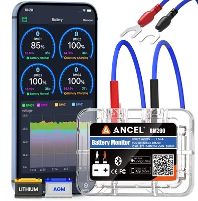 12V Batterie Monitor Bluetooth, Start-/Ladetest, für Lithium & Blei-Säure
