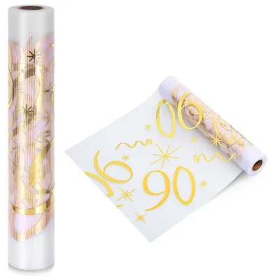 Tafelloper 90 Jahre, 28 cm × 10 m, Gold, Polyester, Jubiläumsdeko