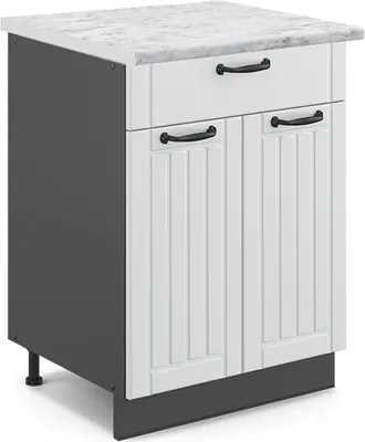 Image de Meuble cuisine Vicco Fame-Line Blanc campagne 60cm avec tiroir, PT Marbre, Model 45521