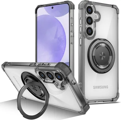 Produktbild von Handyhülle für Samsung Galaxy S26+ Magnetisches Ringhalter Ständer Kompatibel mit Magsafe Militärschutz Transparente Hülle Schwarz