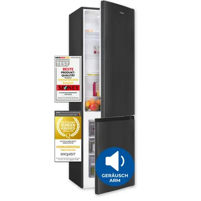 Produktbild von Exquisit Kühl-Gefrierkombination, 262 Liter, 4 Glasablagen, 3 Gefrierschubladen, Kühlschrank mit 4-Sterne-Gefrierfach, KGC265-70-040D inoxlook-az