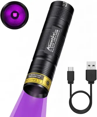 Produktbild von 365nm UV Taschenlampe Alum 3W Aufladbar Mini Schwarzlicht Haustierurin Detektor Geld-Detektor für UV Harz, Angeln, Skorpion, Bernstein