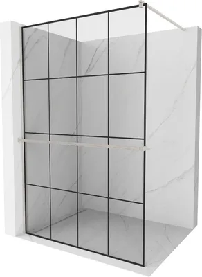 Produktbild von Mexen Kioto+ Duschwand mit Walk-in Ablage 140 x 200 cm, schwarzes Muster, gebürstetes Nickel - 800-140-121-97-77