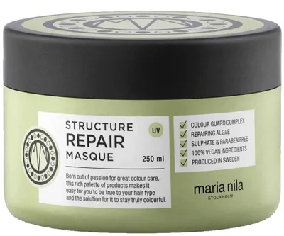 Produktbild von Maria Nila Structure Repair, 250 ml, Frauen, beschädigtes Haar, trockenes Haar, Feuchtigkeitsspendend, Reparatur, Weichmachend, Verstärkung, Topf, Aqua/Water/Eau, Cetearyl Alcohol, Polyglyceryl-3 Polyricinoleate, Butyrospermum Parkii (Shea)...
