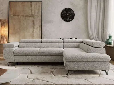 Produktbild von Couch mit Schlaffunktion L-form Ecksofa Wohnzimmersofa mit Einstellbare Kopfstützen - PABLO L - Struktur - Hellgrau - Rechts