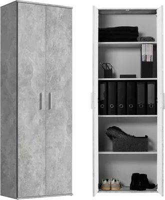 Produktbild von mokebo® Mehrzweckschrank 60cm Breite 'Der Lange', Aktenschrank, Büroschrank oder Schuhschrank in 60x180x34 cm (B/H/T), auch als Vorratsschrank oder Schrank aus Holz in Betonoptik, Grau