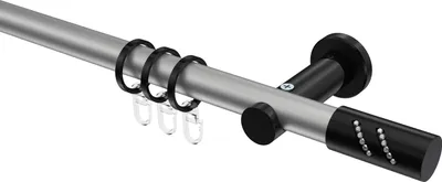 Produktbild von Interdeco Gardinenstange / Vorhangstange Silbergrau / Schwarz, Typ Platon Zoena (Glitzerzylinder), 20 mm Ø 1-läufig, 280 cm