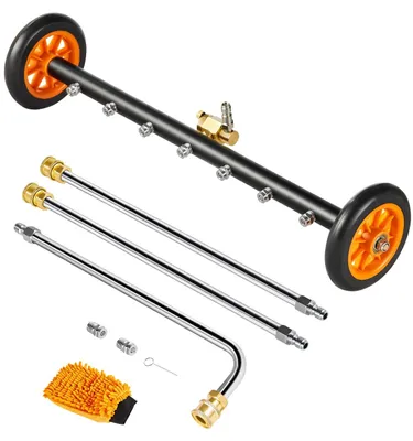 Produktbild von VEVOR 15" Hochdruckreiniger Flächenreiniger, Edelstahl Hochdruckreiniger Aufsätze mit 4 Rädern, 4000 Max PSI, 1/4 Schnellanschluss, 2 Sprühdüsen, 2 Verlängerungsrohre für Beton, Terrasse, Deck, Orange-a, 61cm