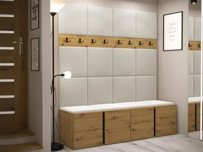 Obrázok produktu pre Predsieňová stena s botníkom a panelmi 42x42 SELAND 6 - dub artisan / béžová