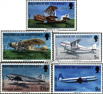 Produktbild von Briefmarken GB - Guernsey 1973 Mi 79-83 (kompl.Ausg.) postfrisch 50 J. Flugdienst