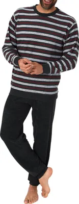 Produktbild von Eleganter Herren Frottee Pyjama Schlafanzug lang mit Bündchen – auch in Übergrössen 61505 ; schwarz , 56
