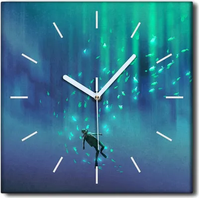 Produktbild von Coloray Uhr auf Leinwand 30x30 cm Wand Uhr Dekoration Wohnzimmer Segeltuch weiße Zeiger -Taucherfischmeer.