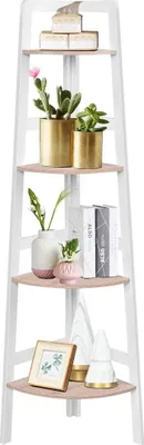 Produktbild von Standregal Eckregal mit 4 Ablagen, Holzregal Pflanzenregal Leiterregal Bücherregal Treppenregal für innen und dreaußen