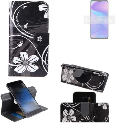 Produktbild von K-S-Trade Schutzhülle Handyhülle kompatibel mit HiSense Infinity H30 Hülle 360° Wallet Case ''Flowers'' Klapphülle Hülle schwarz-weiß 1x