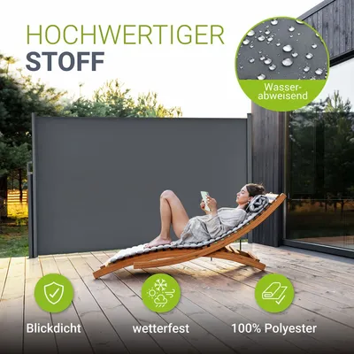 Produktbild von Juskys Seitenmarkise Dubai 300 x 160 cm ausziehbar blickdicht, Sichtschutz für Balkon & Terrasse, Seitenrollo mit Wandhalterung - anthrazit