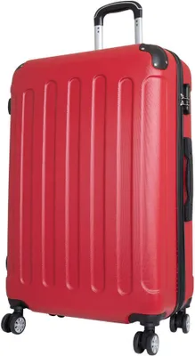 A red suitcase on a white background.
