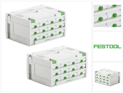 Produktbild von Festool Sortainer Set 2x SYS 3-SORT/12 ( 2x 491986 ) Sortiment Koffer mit 12 Fächer für Schrauben Dübel Nägel