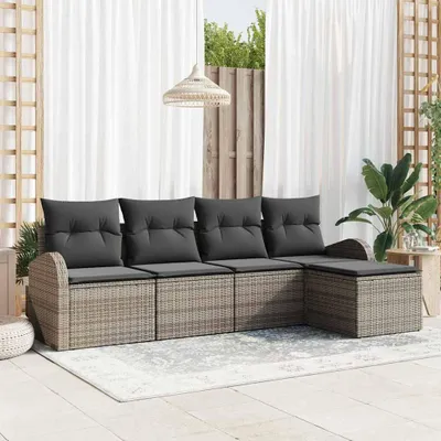 Image de Maison Exclusive - Ensemble de canapé de jardin Gris polyrotin