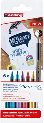 Obrázok produktu pre EDDING 1340-6 1340 Puzdro na perá s vláknovým hrotom Brushpen metallic - 6 kusov, rôzne