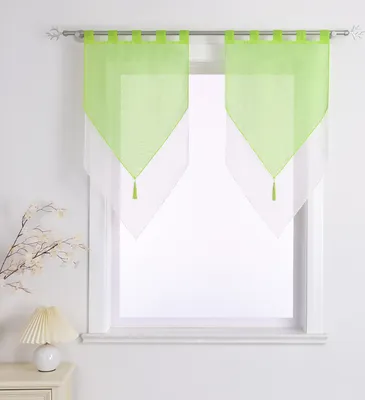 Produktbild von Delien Scheibengardinen mit Schlaufen Doppelschicht Bistrogardine küche Gardinen Halbtransparent Voile Vorhänge Grün BxH 60x120cm 2 Stück