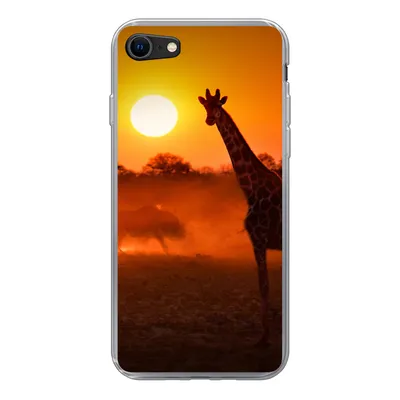 Produktbild von MuchoWow® Handyhülle Schutzhülle Hülle für iPhone SE 2020 Giraffe - Sonne - Savanne Silikon Softcase Handy Hülle - Kartenbesitzer
