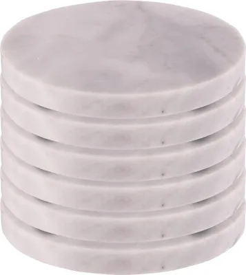 Produktbild von 6x Weiß 10cm Marmor Runde Untersetzer - Rustikal Stein Heim Bar Küche Esstisch Gedeck & Tischset - von Argon Ta