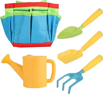Image de Set d'outils de jardinage pour enfants 5 PCS - Outils de jardinage pour enfants Pelle Râteau Fourche Arrosoir et sac de transport