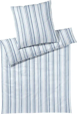 Immagine prodotto di Elegante set di biancheria da letto in jersey Mako, modello Waterstripe, colore blu, misura 135x200+80x80