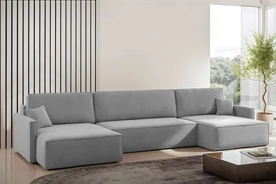 Image de Canapé d'angle Carlos en U avec fonction sommeil et coffre de lit Tissu Salvador Gris
