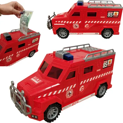 Produktbild von COIL Elektronisches Spardose, Sparschwein, Safe, Banknoten und Münzen, Soundeffekte, Maße:32x12,5x16 cm, Feuerwehr