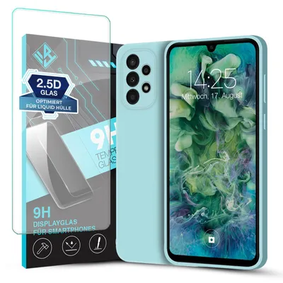 Produktbild von Hülle für Samsung Galaxy A72 mit 9H Displayglas Displayschutz Case Cover Bumper Smartphone Softgrip Schutzhülle Farbe: Hellblau