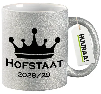 Produktbild von Huuraa Glitzertasse Hofstaat 2028/29 Krone Schützenfest 330ml Silber Keramik Kaffeebecher Geschenkidee