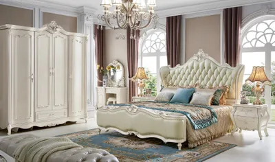 Produktbild von Klassisches Schlafzimmer Set 6tlg. Bett mit 2 Nachttischen Luxus Möbel Komplett