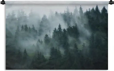 Produktbild von MuchoWow® Wandteppich Wandbehang Nebel - Bäume - Wald 60x40 cm Tapisserie Dekoration Wandtuch - Wanddekorationen