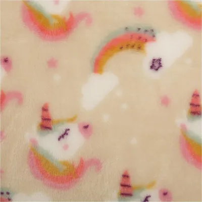 Produktbild von Fleecestoff Meterware Einhörner Regenbogen beige rosa 145cm
