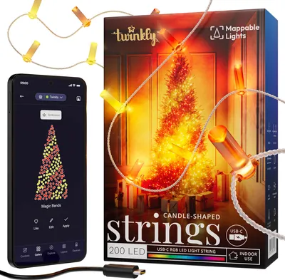 Zdjęcie produktu dla Twinkly Candies 200 RGB LED CANDLE USB-C, przezroczysty przewód