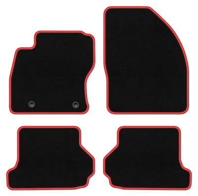 Produktbild von Velours-Fußmatten für Ford Focus MK2 2006-2010 (Cabrio) – 4-tlg, Schwarz/Rot, passgenau – Wielganizator CARLUX