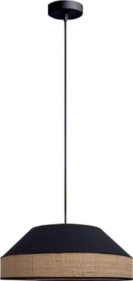 Produktbild von Hängelampe Metall Stoff rund D: 45 cm H: max. 88 cm Schwarz Natur E27 Modern Hängeleuchte
