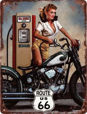 Obrázek produktu pro Moritz retro dekorativní plechová cedule Route 66 US benzínová pumpa nápad na dárek z kovu vintage design pro dekoraci