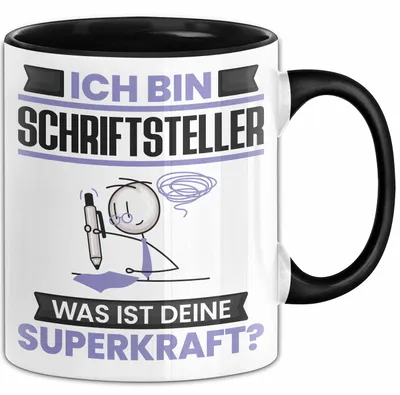 Produktbild von Schriftsteller Tasse Geschenk für Schriftsteller Geburtstag Lustiger Spruch Kaffee-Becher Was Ist Deine Superkraft (Schwarz)