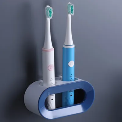 Produktbild von Universal Zahnbürstenhalter, 2 Löcher Elektrischer Zahnbürstenhalter, kein Bohren Wandmontierter Zahnbürsten Zahnpastahalter mit Ablaufloch, blau